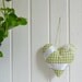 Cottage fabric heart handmade Swedish valentine padded lace green white