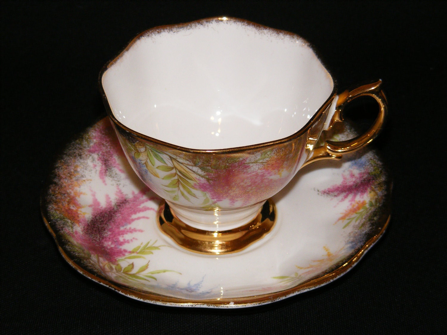 Royal Albert Teacup and Saucer multi-floral heavy gold circa 1950s