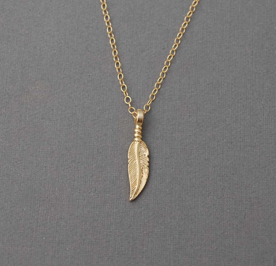 Cute Gold Feather Necklace also available in Silver
