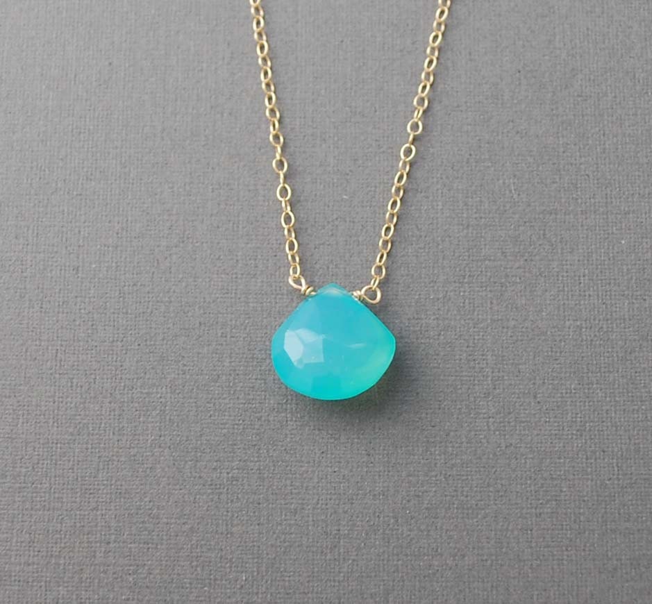 Chalcedony Blue Drop Necklace available in gold or silver