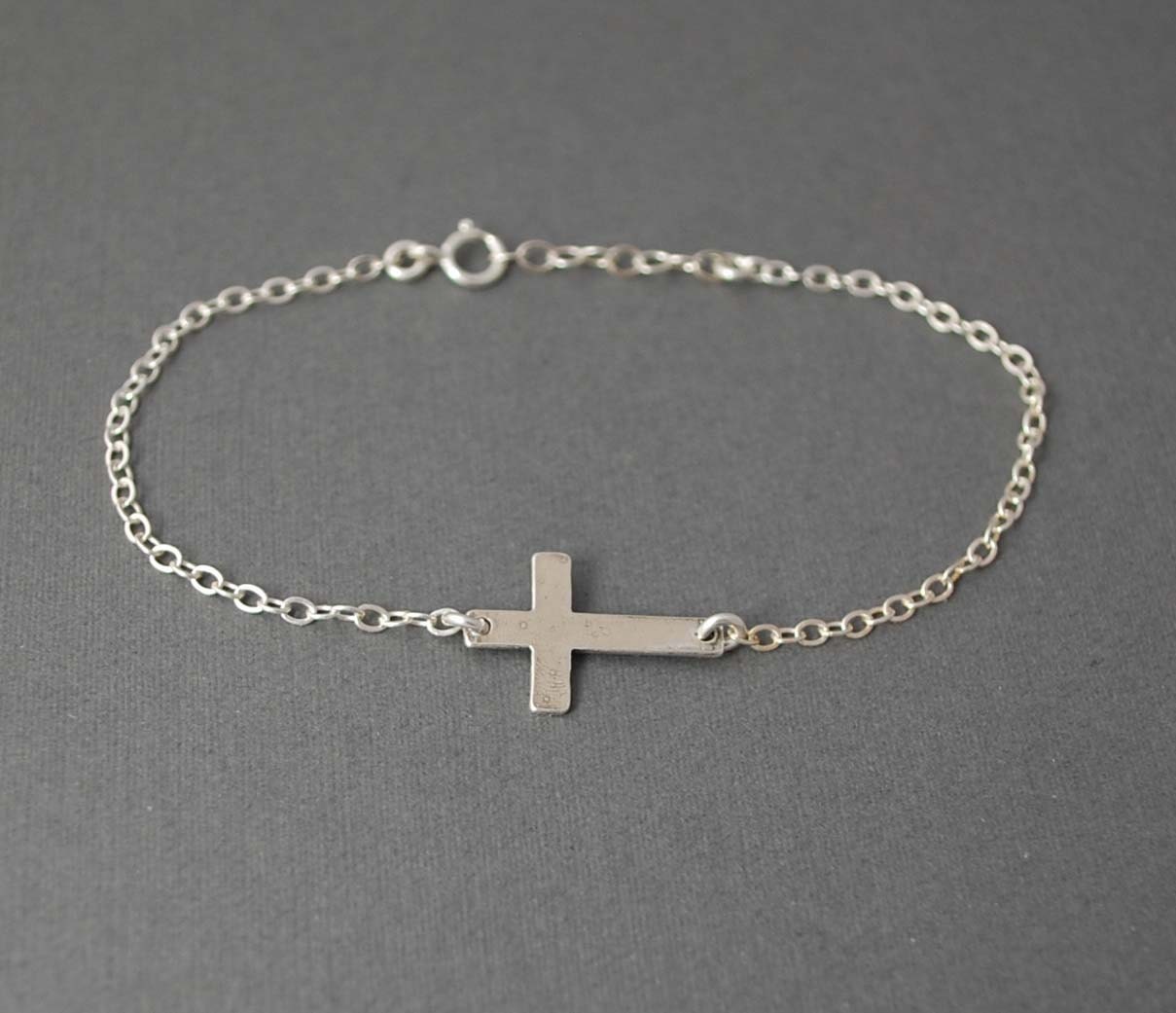 Sterling Silver Sideways Cross Bracelet Horizontal