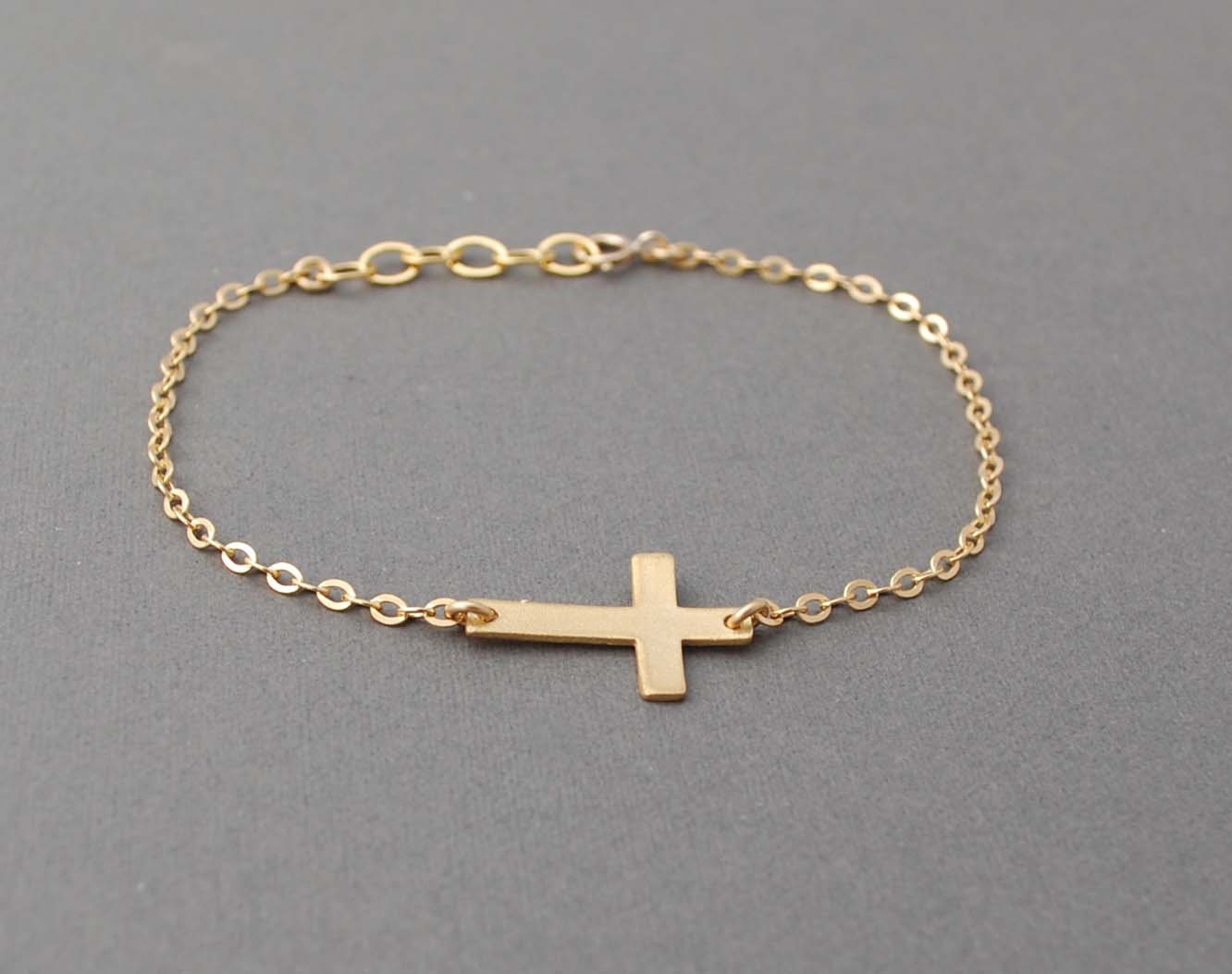 Gold Sideways Cross Bracelet Horizontal