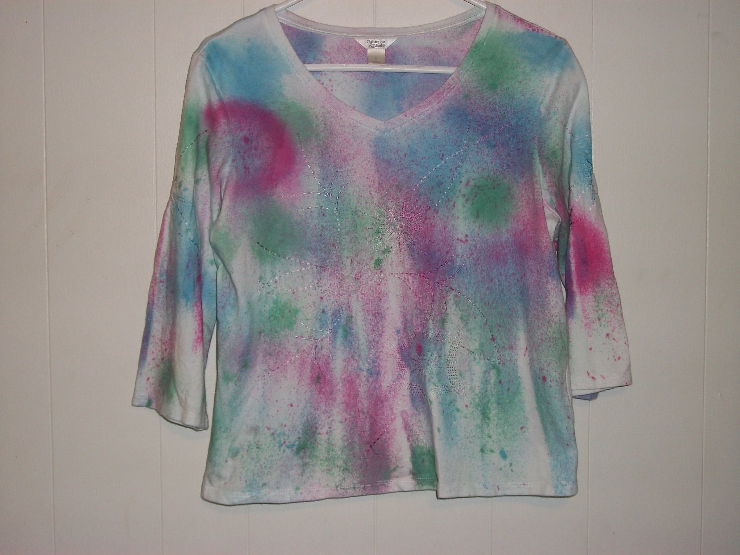 Hand-dyed embroidered tee shirt, size S