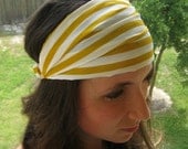 Mustard Yellow Striped Satin Headwrap headband - turban hair wrap head covering head scarf head wrap (item no. HW2-37)