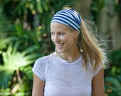 Navy Nautical Striped Satin Headwrap headband - turban hair wrap head covering head scarf head wrap (item no. HW2-15)