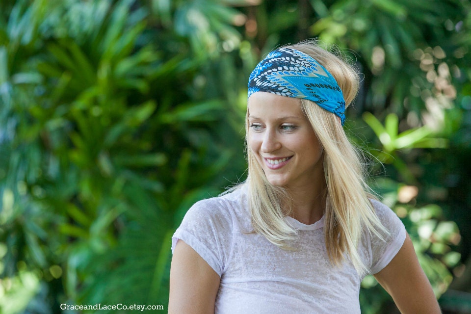Boho Chiffon Headwrap - Peacock Blue headband - turban hair wrap head covering head scarf head wrap (item no. HW3-38)