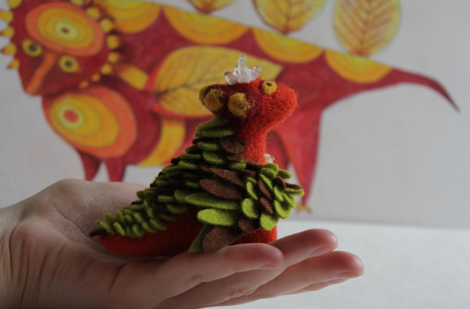 Small feathered dragon, needle felted art creature - made to order