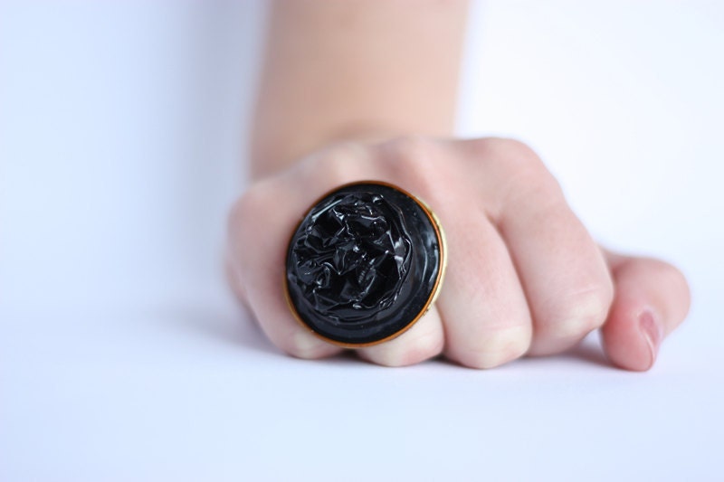 Black ring for the boho girl made of  upcycled Nespresso coffee capsules