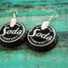 Upcycled bottlecap photo earrings- Black and white summer dandelion photo