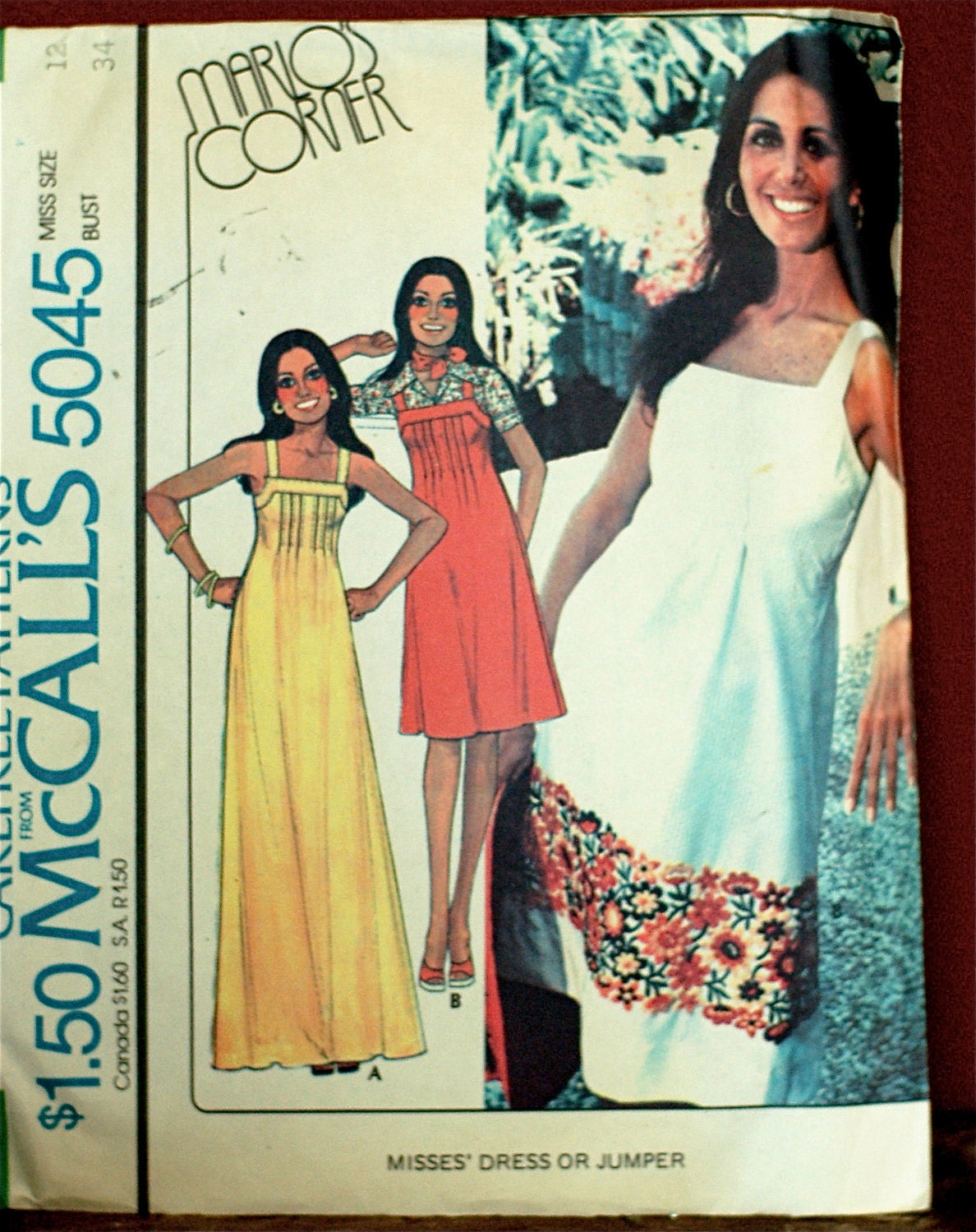 McCalls 5045 Vintage 70s Sundress or Jumper Sewing Pattern Marlo Thomas Size 12 Bust 34