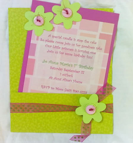 Sweet pink and green Flower birthday invitation, baby shower, christening Il_170x135