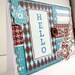 HELLO blank inside Greeting Card, Sewn, Stitch, Blue Brown, Button, Glitter, Flower, Thread, Diamond