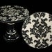 Damask - black and white - decoupaged - vintage look - small - wooden - cake stand - cupcake pedestal