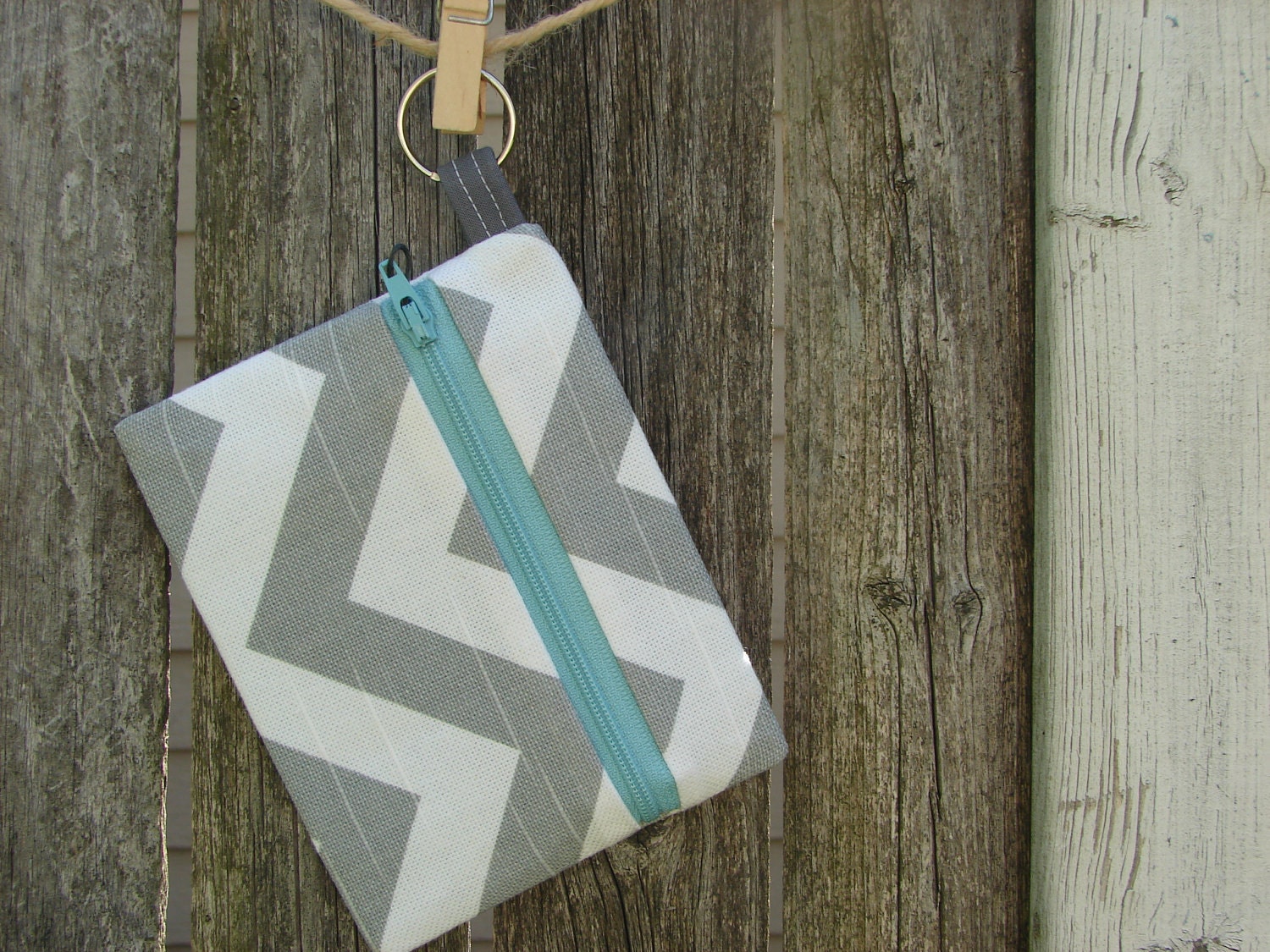 Chevron Keychain wallet with Turquoise Zip