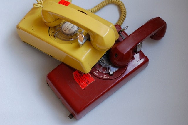 Vintage Yellow Rotary Dial Wall Telephone, Retro Valentines Day Gift For Friend, Yellow Custom Rotary Phone, RETRO Telephone