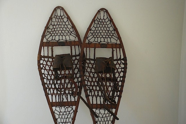 Industrial Decor, Antique Wooden Snowshoes, Northland Ski Manufacturing Company Snowshoes, Winter Travel Gear, Man Guy Husband GIft,