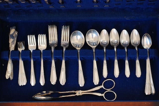 VIntage Silver Plated Flatware, WM Rogers Antique Flatware Set, Serving Utensils, Wedding Gift, Hostess Gift For MOM,