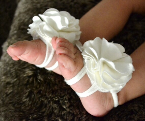 Ivory/ White Baby barefoot sandals- baby sandals