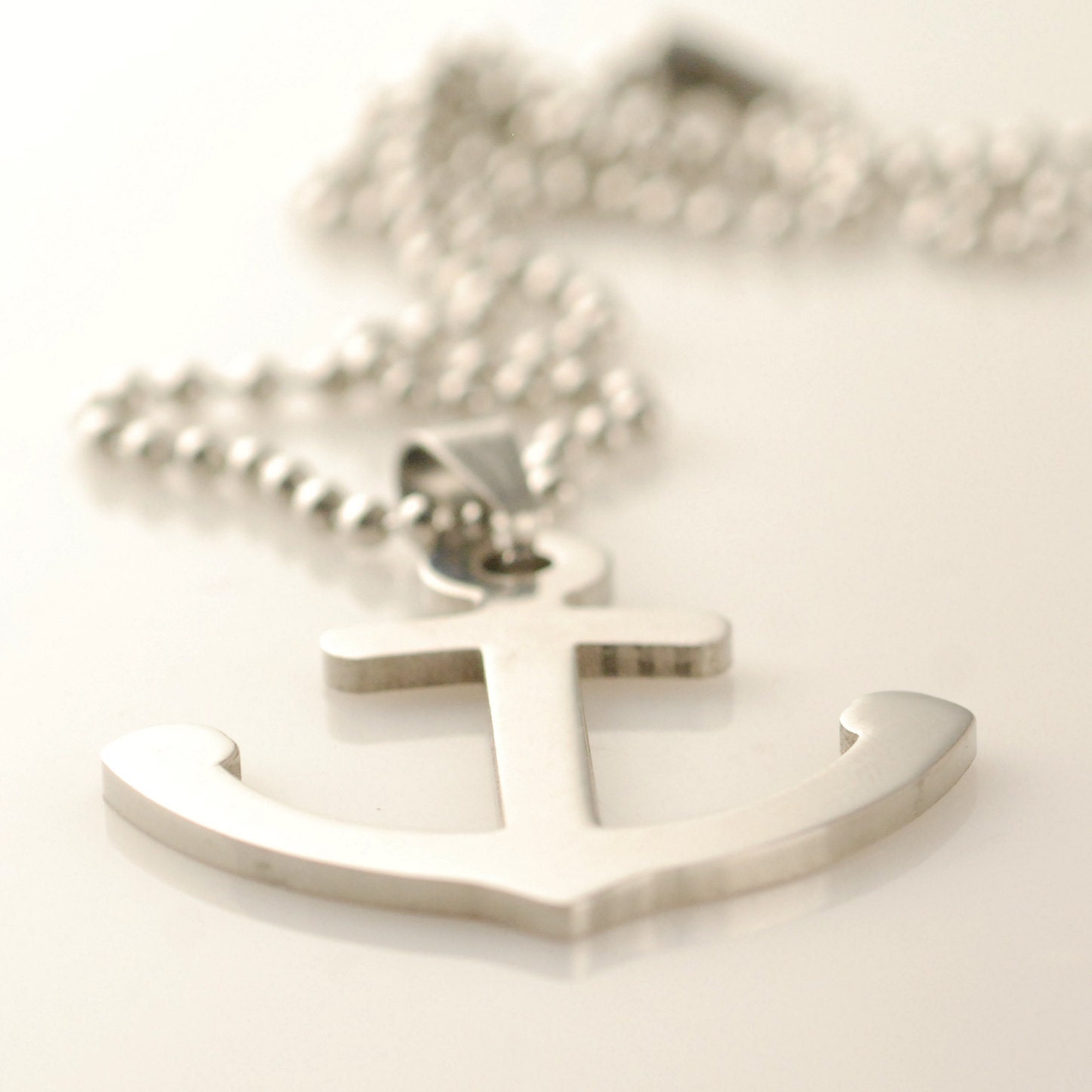 Mens Necklace, Stainless Steel Anchor - Stainless Steel Pendant on a ball chain, Mens Jewelry