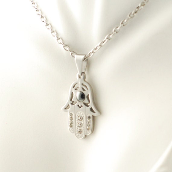 Silver Stainless Steel Hand of Fatima/Hamsa Pendant Necklace on a 24 inch stainless steel chain