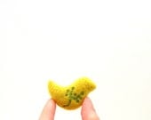Felt brooch Yellow bird with green flower - needle felted brooch - miniature jewelry