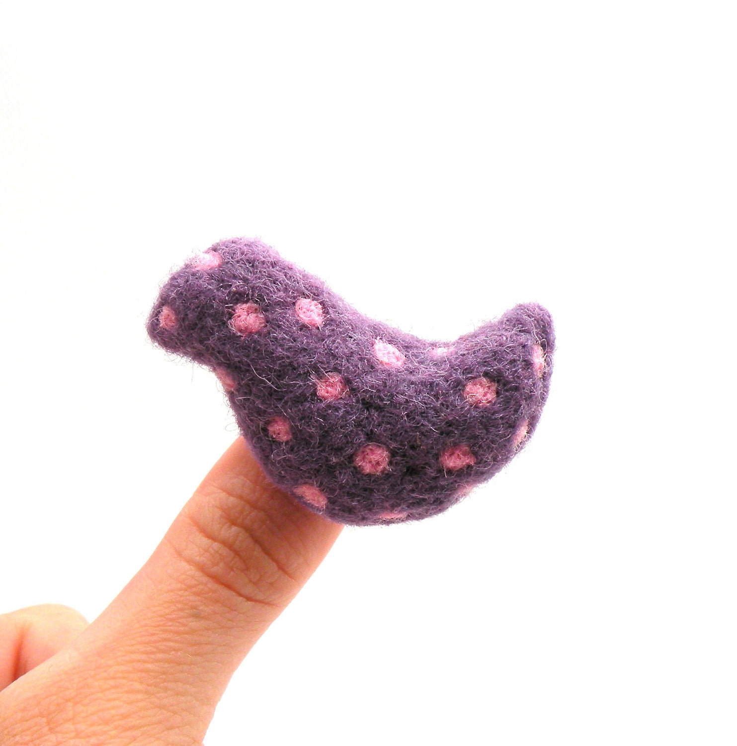 Felt brooch Purple bird with pink polka dots - needle felted brooch - spotted - miniature jewelry - gift for kids
