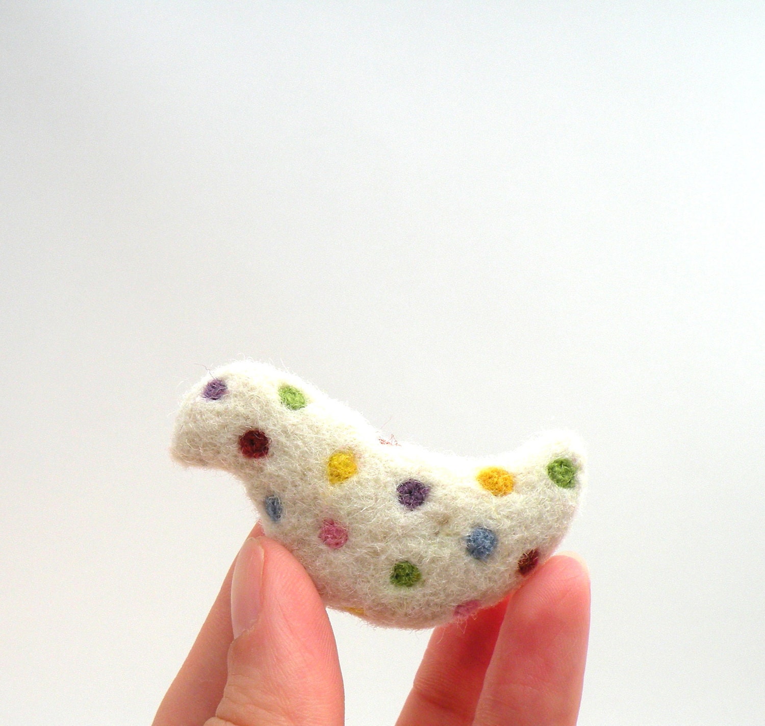 Felt brooch White bird with rainbow polka dots - needle felted brooch - spotted - miniature jewelry - gift for kids