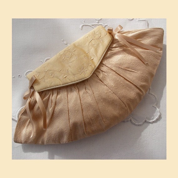 wedding purse in silk with embroidered front flap - 'Rosa' design, available in blush or cream