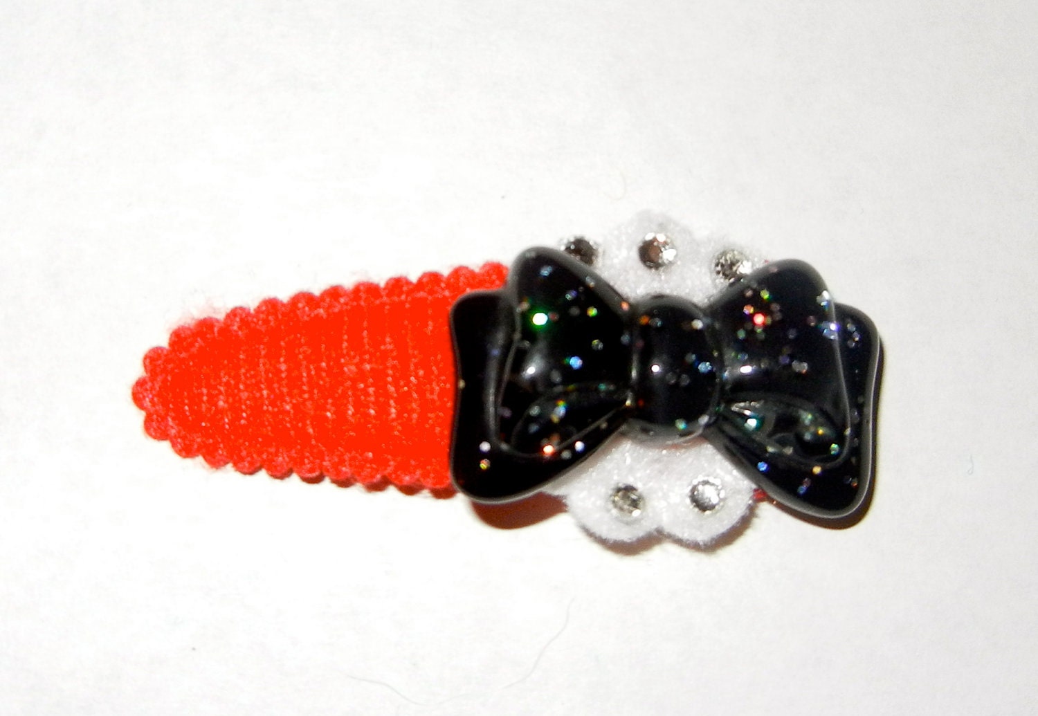 Embellished Black Glitter Bow Snap Clip