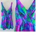 Vtg Skirted One Piece Bathing Suit // Skirt and Boy Shorts // Vibrant Abstract Floral // Med-Large