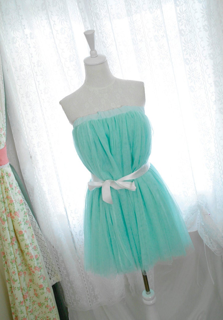 Alice in wonderland fairytale ballerina style mint green tutu tulle puff skirt /dress 2 way