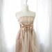 Strapless party cocktail dress champagne brown satin tutu tulle smocked back women dreamy romantic