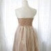 Strapless party cocktail dress champagne brown satin tutu tulle smocked back women dreamy romantic