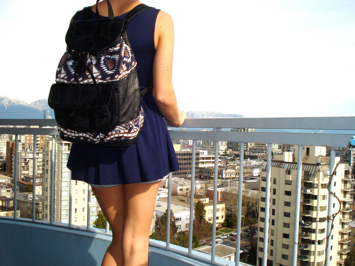 Patchwork Leather Backpack with Southwestern Details