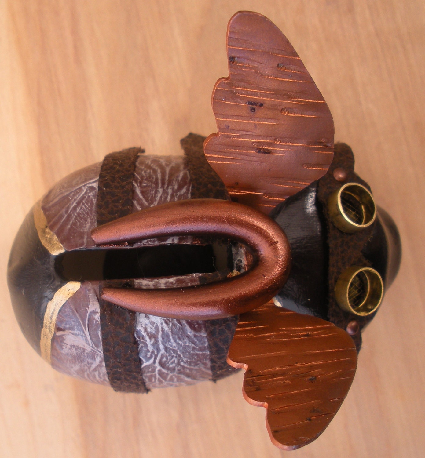 Steampunk Style Flying Pig with Copper Wings and Brass Goggles Piggy Bank