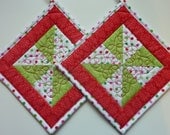 Quilted  Pot Holders Pinwheels and Polka Dots