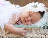 Custom Couture White Chiffon Flower Glitter Headband/ Christening/ Communion/ Confirmation Headband
