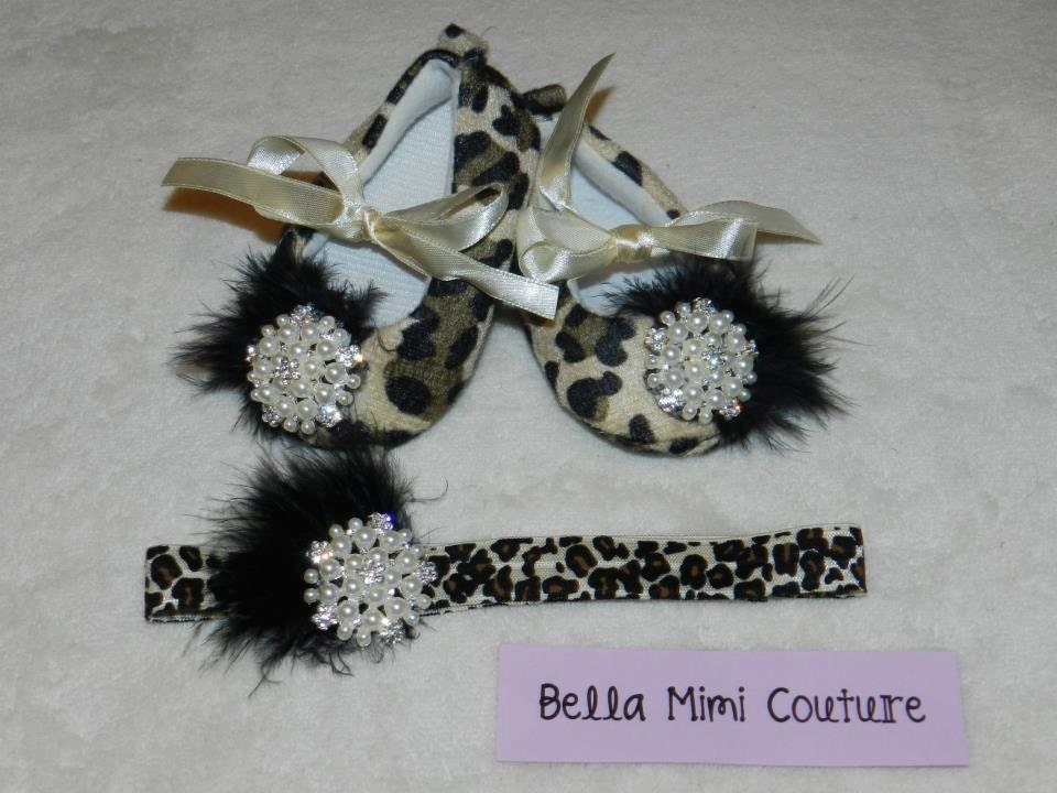 Custom Couture Glamorous Infant Pearl Rhinestone Leopard Shoe Set/ Leopard Shoes 3-12 months INTRO PRICE as loved by Tori Spelling