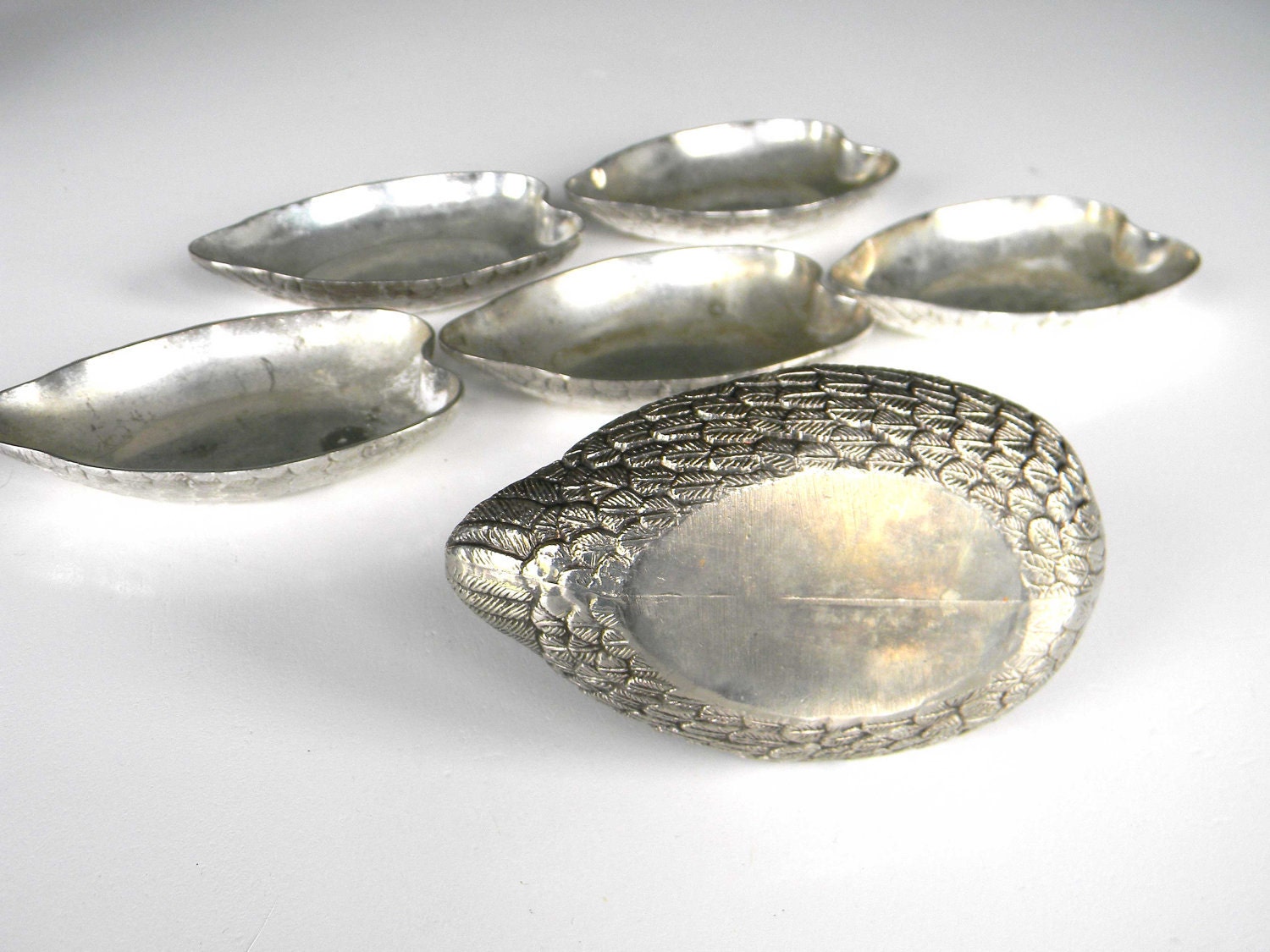 Silver Plate Swan Nesting Cups Plates Bowls Nut Dessert