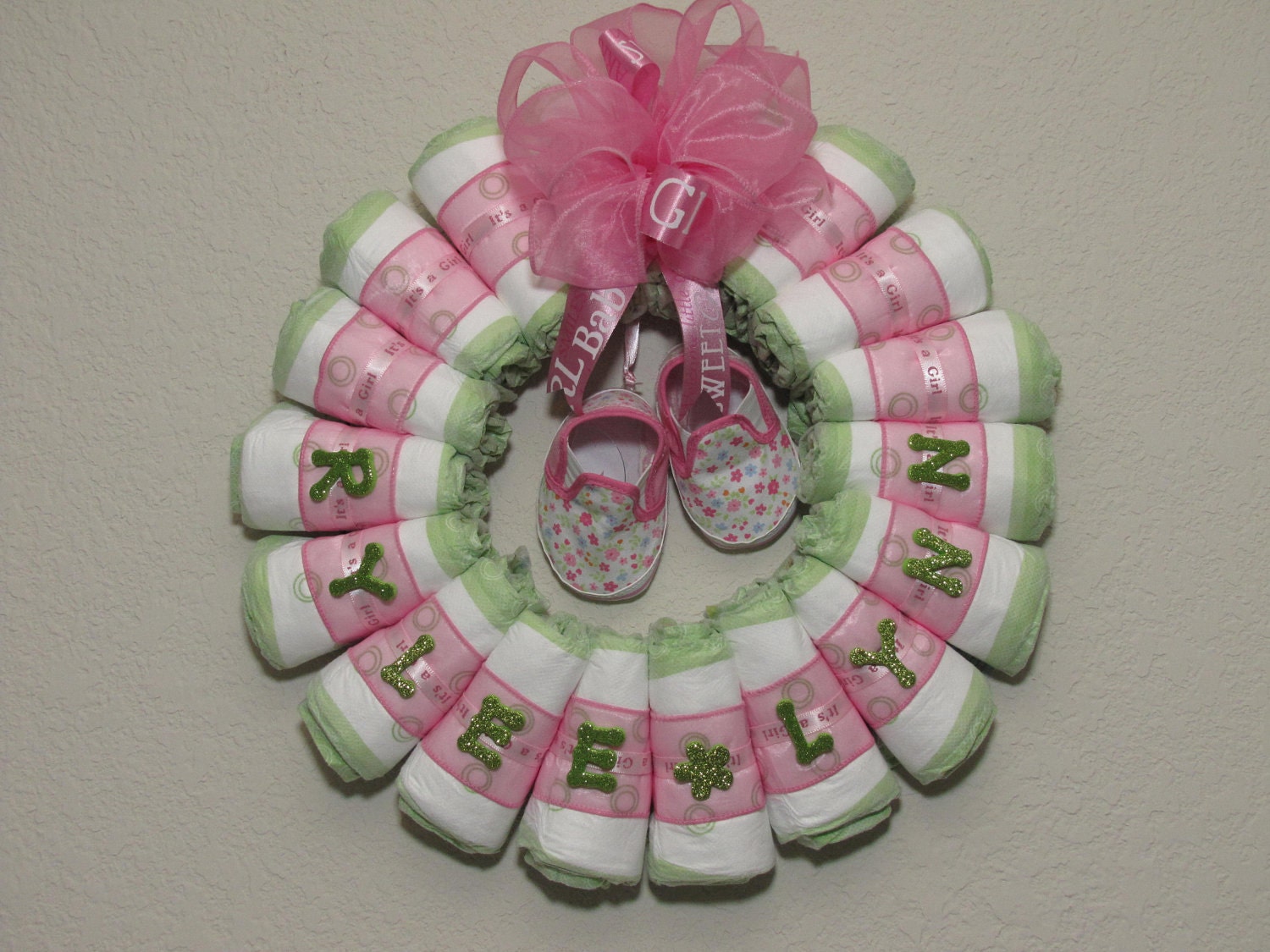 Small Rolled Baby Girl Diaper Wreath