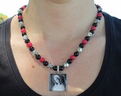 Goddess Mary Rosary Necklace of Obsidian, Buri Seed and Roses