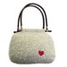 Knitted Felted Bag - Beige with heart embroidery and wicker handles