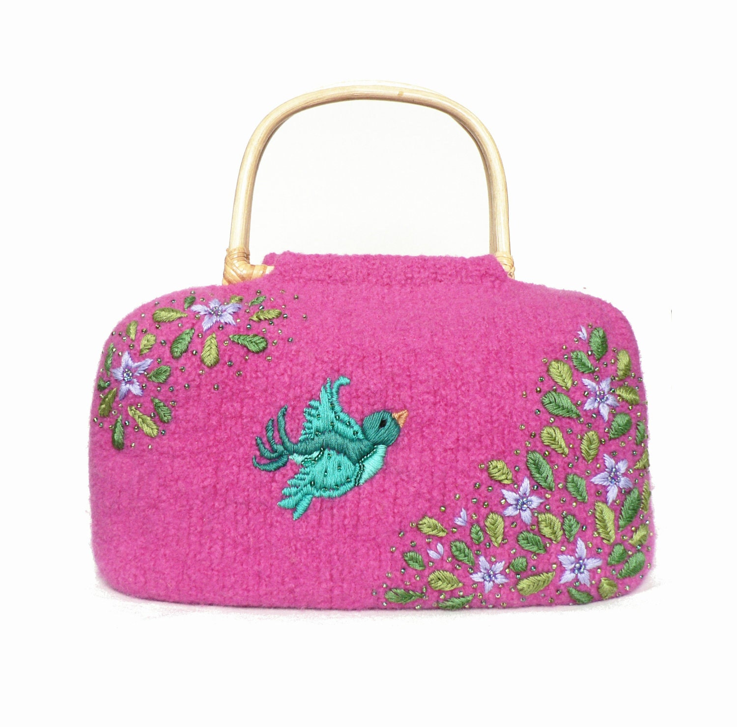 Fuchsia Felt Bag with Embroidery