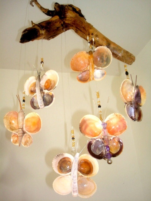 Sea Shell Butterflies Hung from Driftwood