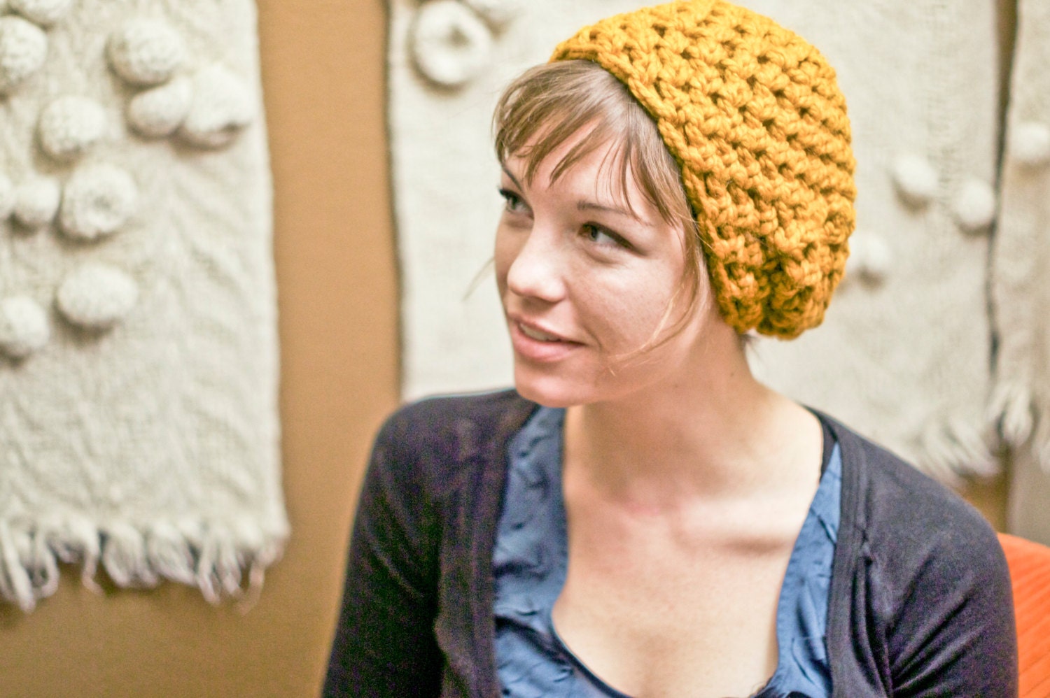 SALE crochet SLOUCHY BEANIE slouch men or women mustard yellow gold boho slouch good for dreads