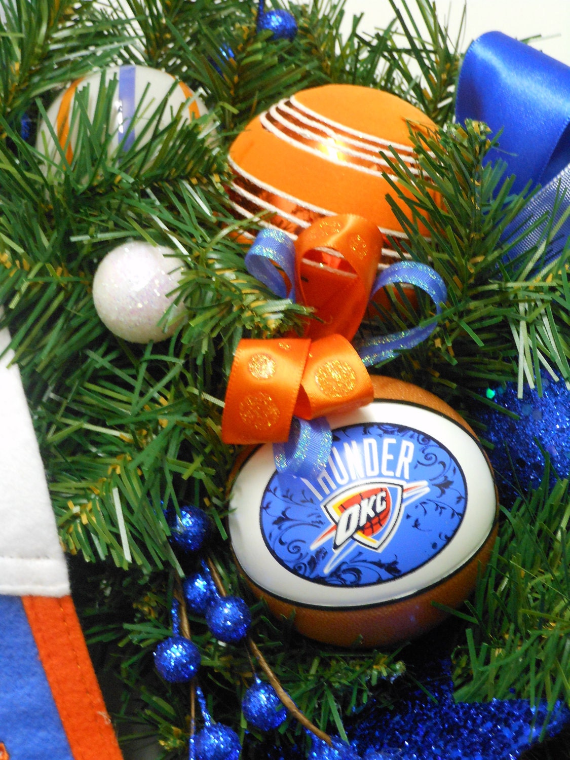 OKLAHOMA CITY THUNDER Basketball Wreath Trademark Pennant Ornaments Custom All-Season Wreath