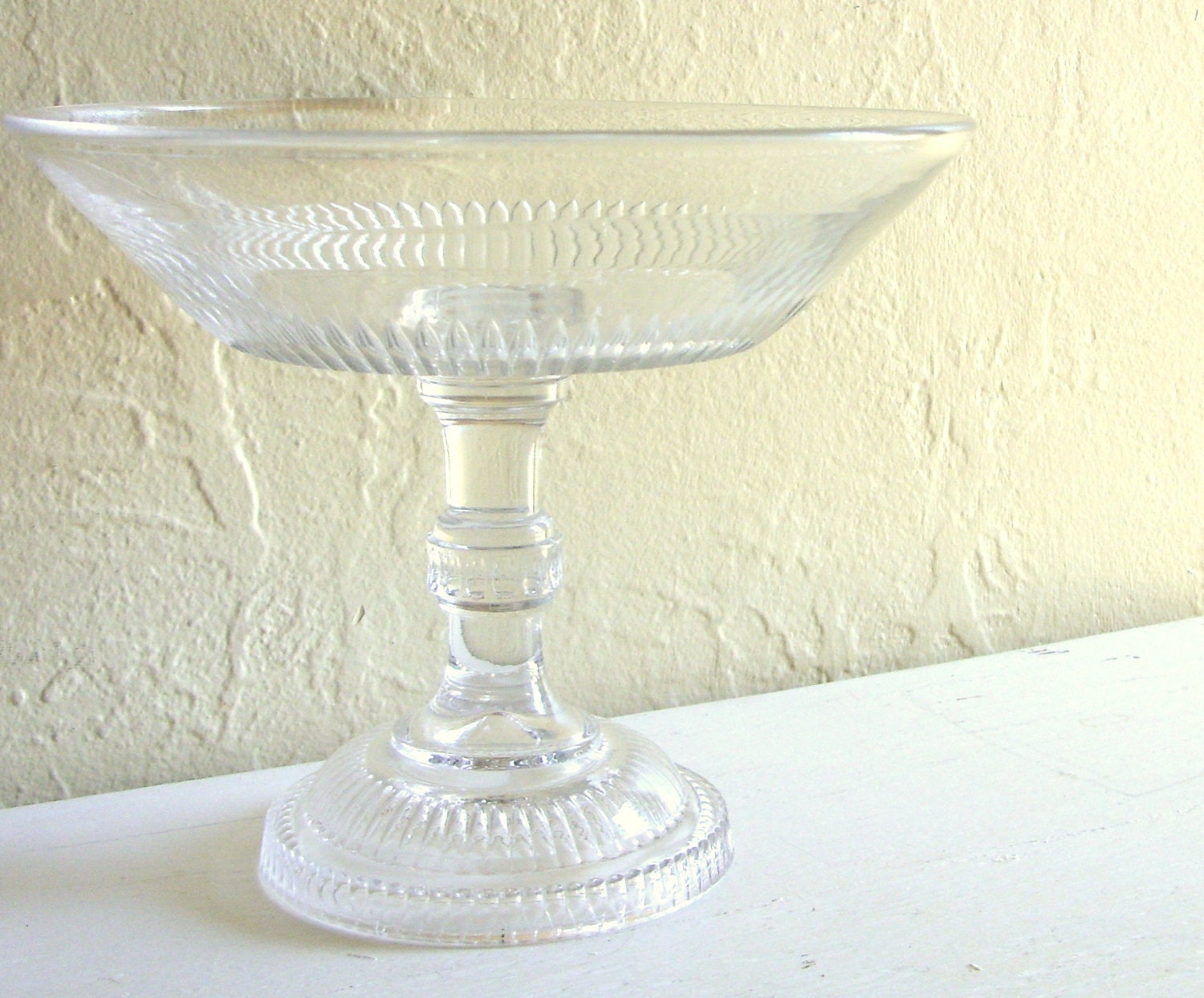 Vintage Clear Glass Pedestal Bowl with Simple by VintageNChic