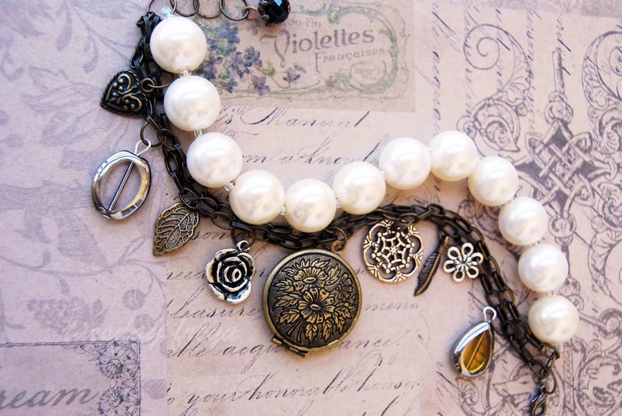 Early Spring - a locket and beaded bracelet