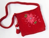 Wool felted bag with needle felted floral design.