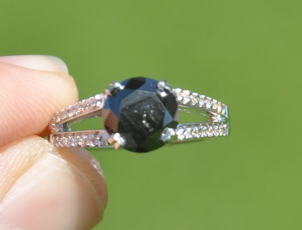 Natural Certified 2.90 CT Black Diamond Engagement Ring 14kt Solid Gold W/ Appraisal